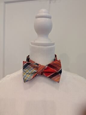 Tommy Hilfinger Bow Tie Orange Plaid Clemson Auburn Fraternity Adjustable Neck